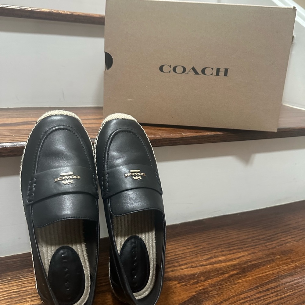 Coach Black Leather Women Slip-On Loafers